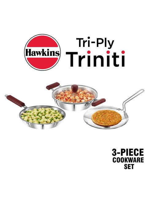 Hawkins Silver Triply Stainless Steel 3 Piece Cookware Set