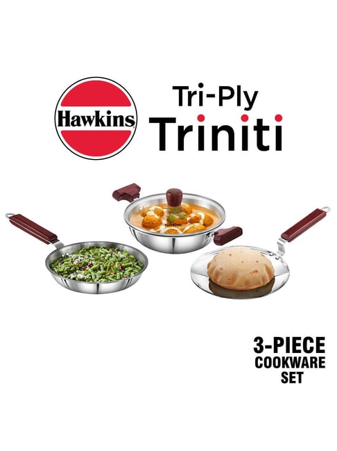 Hawkins Silver Triply Stainless Steel 3 Piece Cookware Set