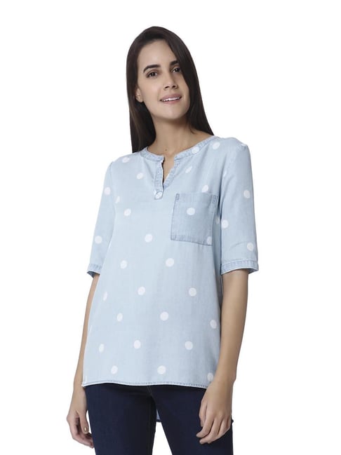 Vero Moda Light Blue Denim Printed Top