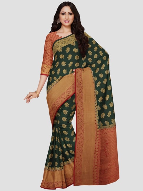 Mimosa Green Woven Saree With Unstitched Blouse