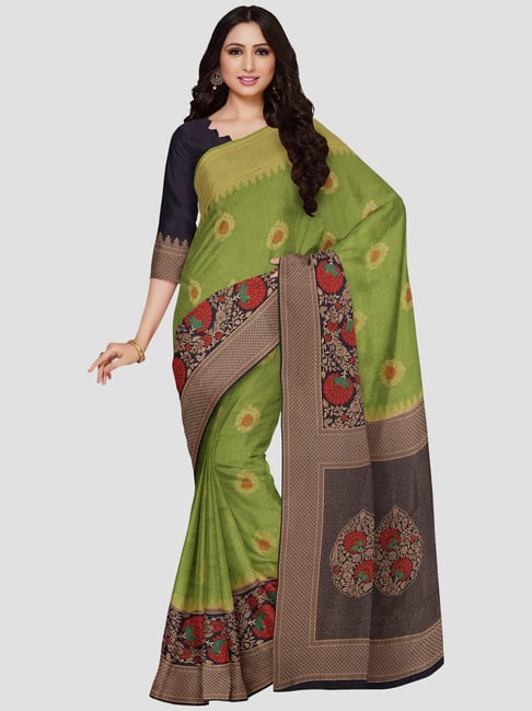 Mimosa Olive Floral Saree With Unstitched Blouse Price in India