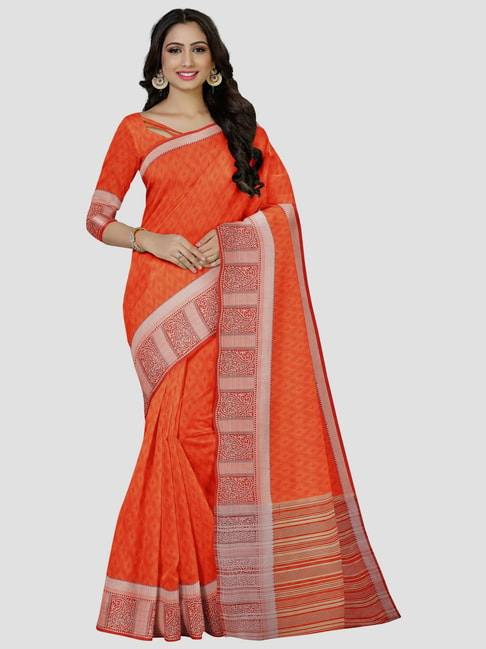 Mimosa Orange Paisley Saree With Unstitched Blouse Price in India