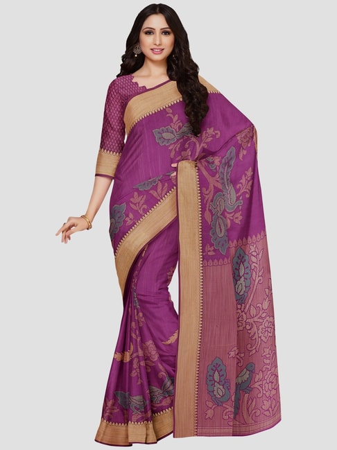 Mimosa Purple Floral Saree With Unstitched Blouse Price in India