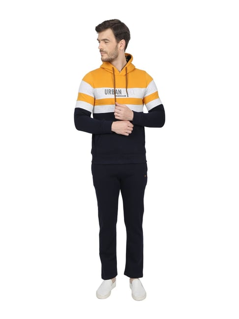 Buy Monte Carlo Mustard Black Colour-Block Tracksuit for Men