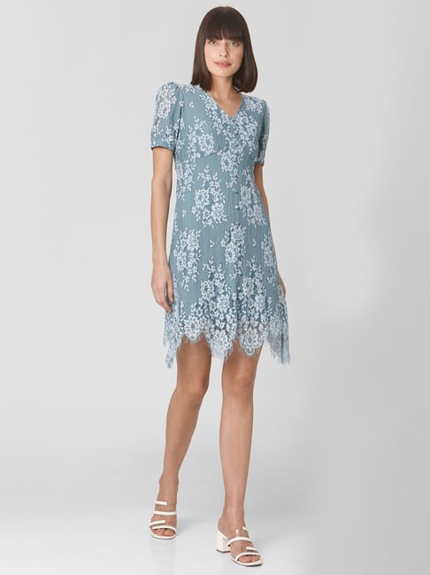 Buy Vero Blue Printed Shift Dress for Women Online