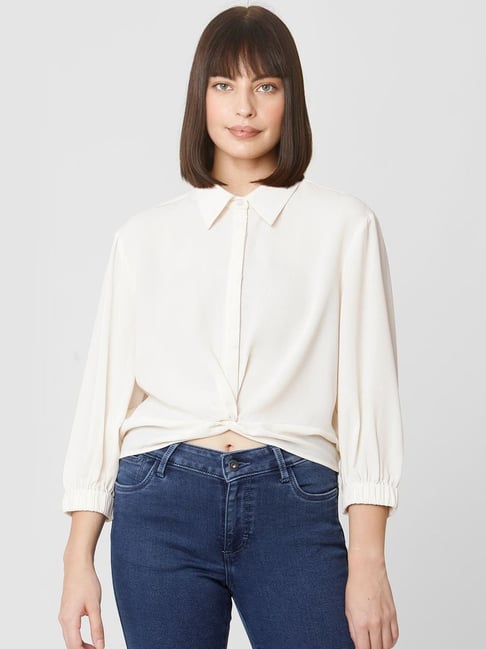 Vero Moda Cream Crop Fit Crop Top Price in India