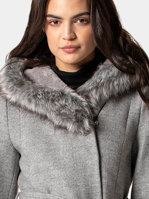 Buy Forever New Grey Marle Textured Bianca Hooded Wrap for Buy Forever New Grey Marle Textured Bianca Hooded Wrap for