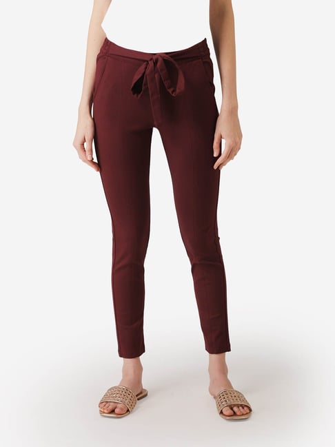 Buy Mode by Red Tape Wine Regular Fit Jeggings With Belt for Women Online @  Tata CLiQ