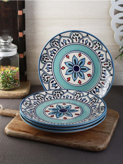 Buy VarEesha The Royal Crown Blue Ceramic Dinner Plates Set of