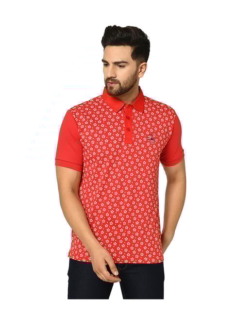 Duke Red Floral Print Polo T-Shirt