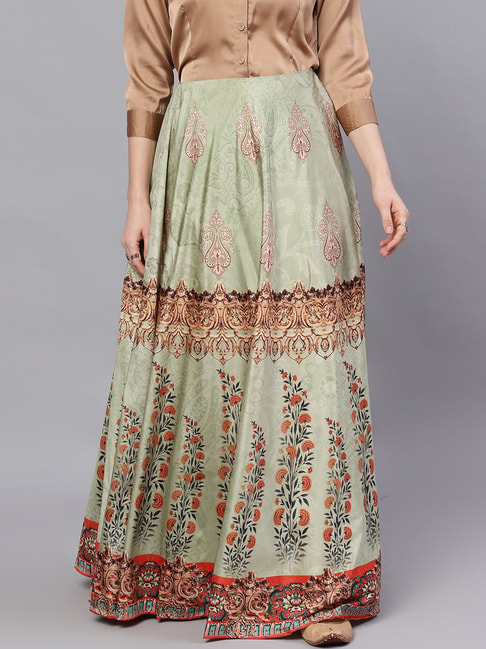 Aks Green Floral Print Maxi Skirt Price in India