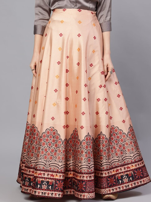 Aks Beige Printed Maxi Skirt Price in India