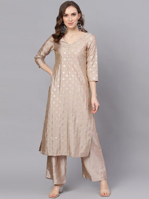 Aks Beige Printed Kurta Pant Set