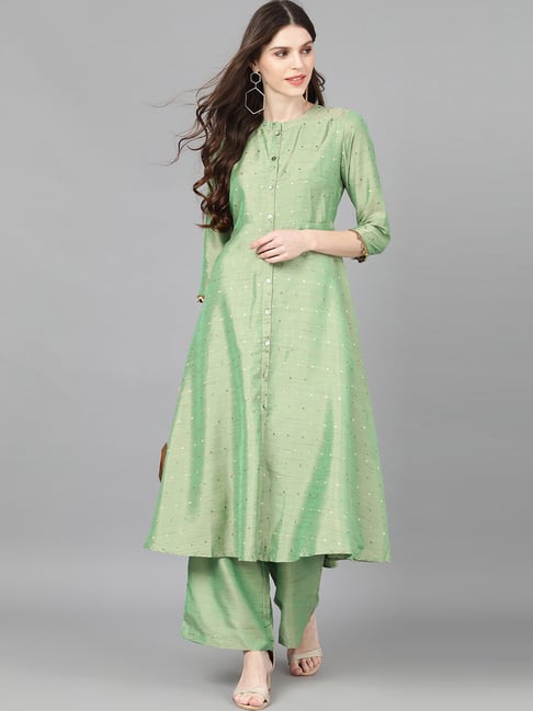 Aks Green Printed A Line Kurta