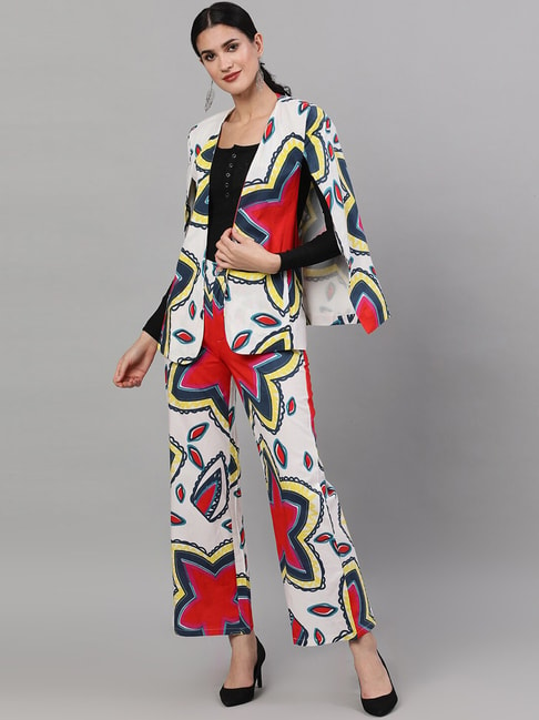Buy Multi Color Crepe Printed Geometric Shawl Collar Blazer And Pant Set  For Women by SVA by Sonam & Paras Modi Online at Aza Fashions.