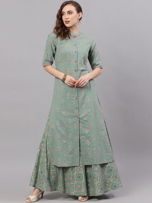 Aks Green Cotton Printed Straight Kurta Price in India