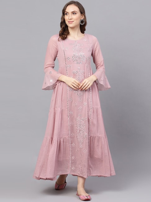 Aks Mauve Cotton Embellished Maxi Dress Price in India