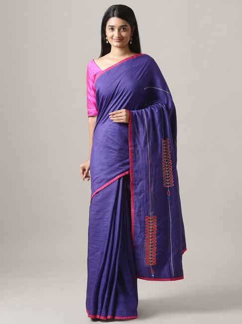 Taneira Violet Embroidered Saree Without Blouse Price in India