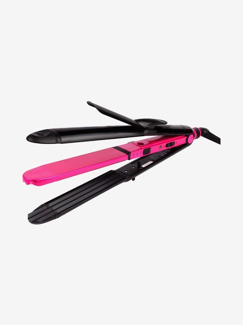 Vega VHSCC-02 Keratin 3-in-1 Hair Styler Straightener, Curler, and Crimper (Pink)