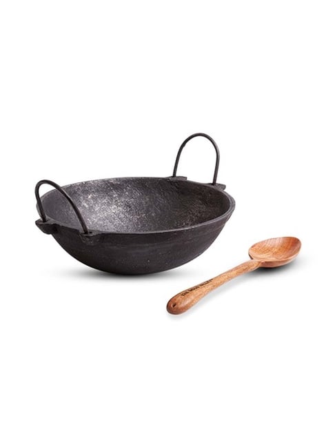 Buy The Indus Valley Super Smooth Cast Iron Kadai with Free Wooden