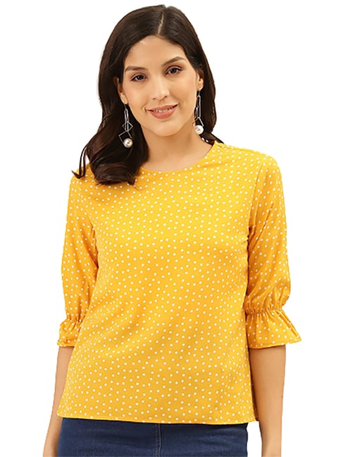 mustard yellow polka dot top