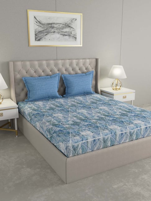 GMF Blue Cotton 144 TC Bed Sheet Set-picture-35