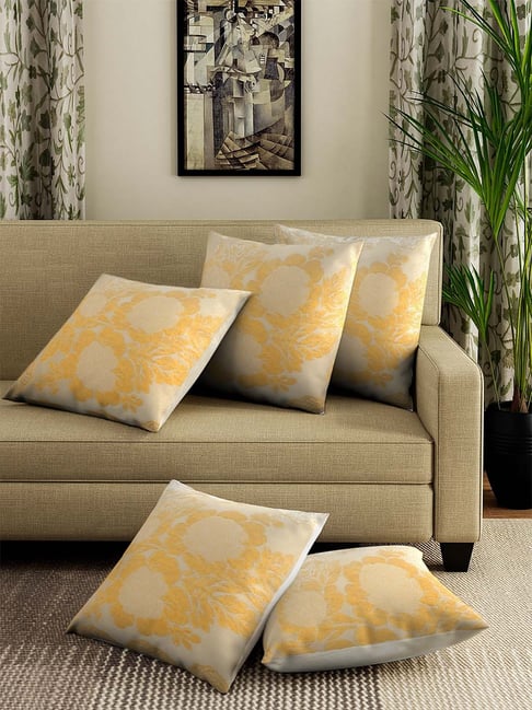 HOSTA HOMES Yellow & Cream Velvet Cushion Covers - Set of 5-image-43