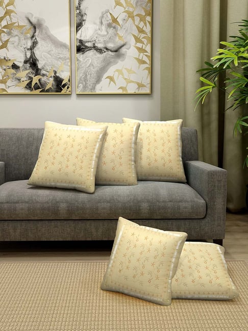 HOSTA HOMES Yellow Cotton Cushion Covers - Set of 5-image-41