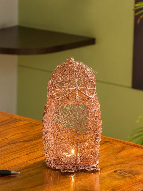 ExclusiveLane 'The Spectacled Owl Mesh' Handwoven Showpiece Cum Hanging & Table Tea-Light Holder-image-26