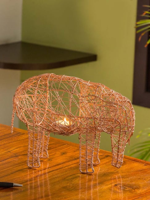 ExclusiveLane 'The Elephant Mesh' Handwoven Showpiece & Table Tea-Light Holder In Iron-image-12