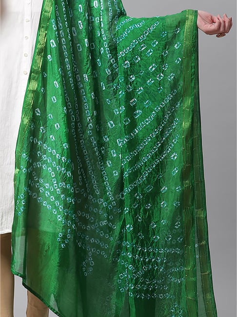 Juniper Green Silk Bandhani Scarf Juniper Green Silk Bandhani Scarf