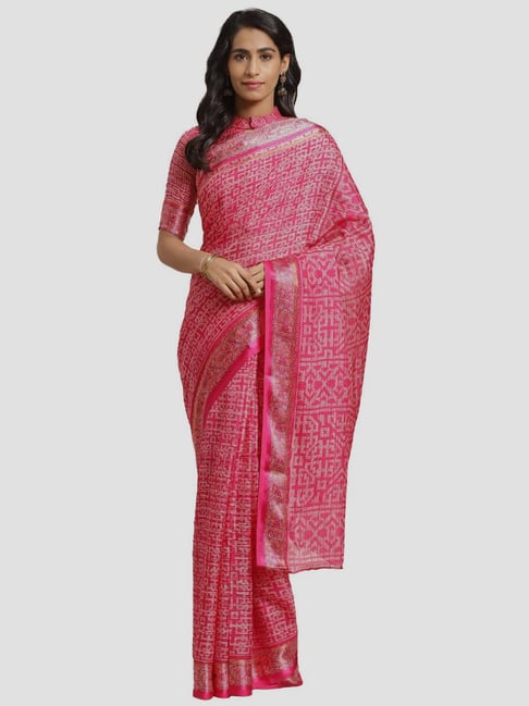 Saree Mall Pink Printed Saree With Unstitched Blouse Price in India