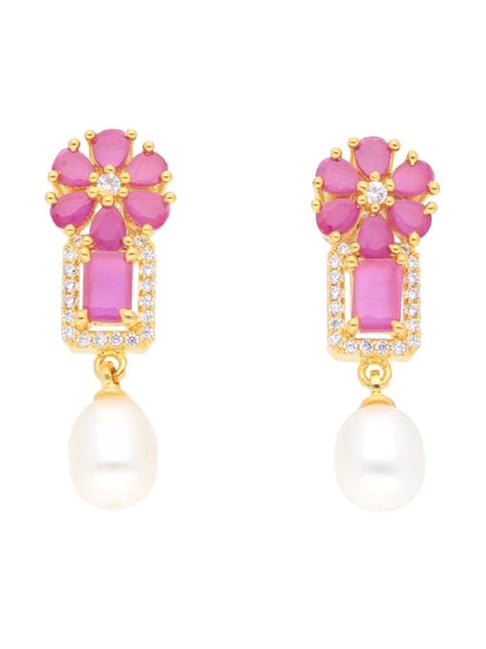 Sri Jagdamba Pearls Ishika Pink & Pearl White Alloy Drop Earrings-image-45