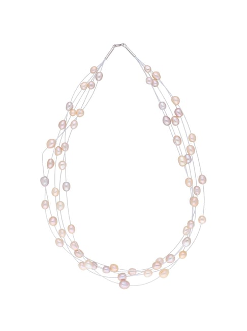 Sri Jagdamba Pearls Kiara Peach & Silver Pearl Casual Necklace-image-23