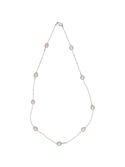 Sri Jagdamba Pearls Kiara Peach & Silver Classic Necklace-image-24
