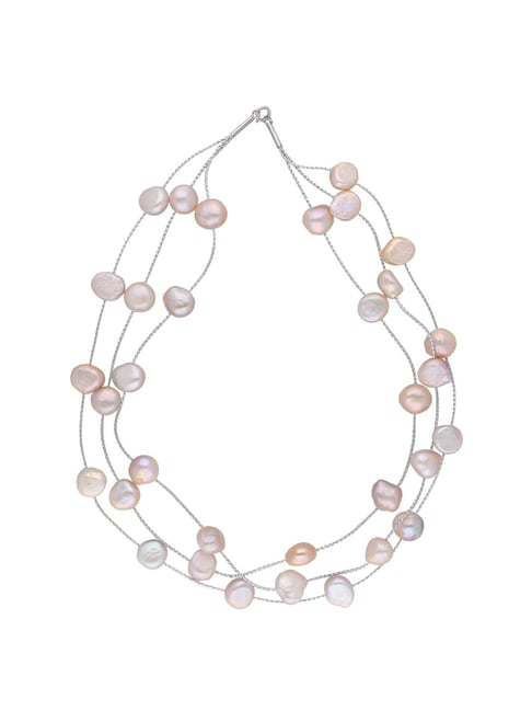 Sri Jagdamba Pearls Akshara Peach & Silver Classic Necklace-image-20