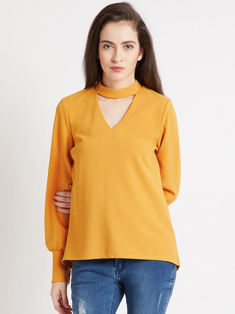 Cover Story Mustard Regular Fit Top Price in India