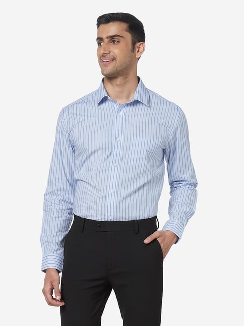 Buy WES Formals by Westside Light Blue Relaxed Fit Striped Shirt Online ...