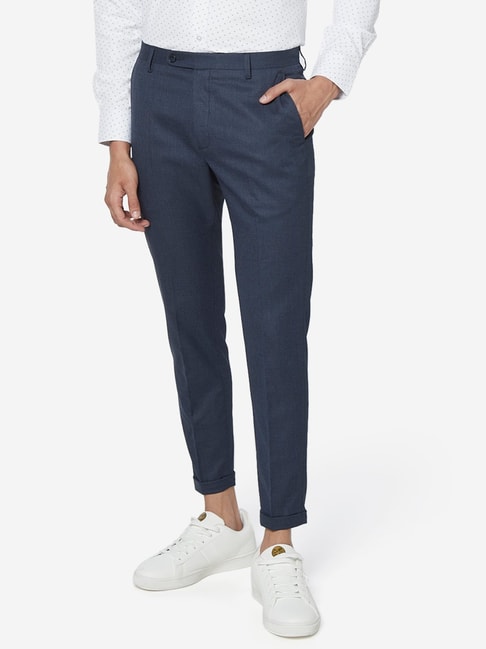 Buy WES Formals by Westside Indigo Carrot-Fit Trousers for Online @ Tata  CLiQ