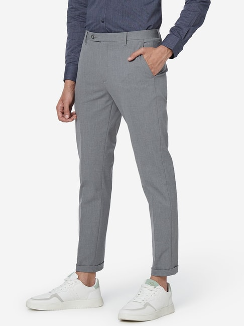 Buy WES Formals by Westside Grey Carrot Fit Trousers Online at best ...