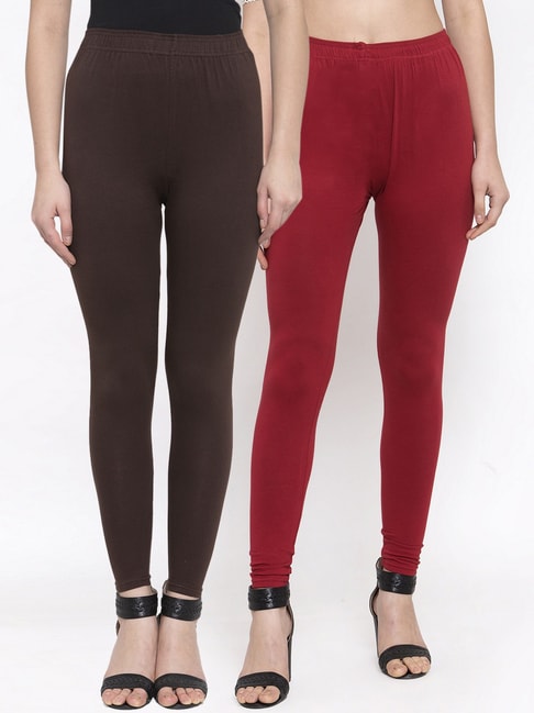 Buy TAG 7 Red & Dark Brown Leggings - Pack of 2 for Women's Online @ Tata  CLiQ