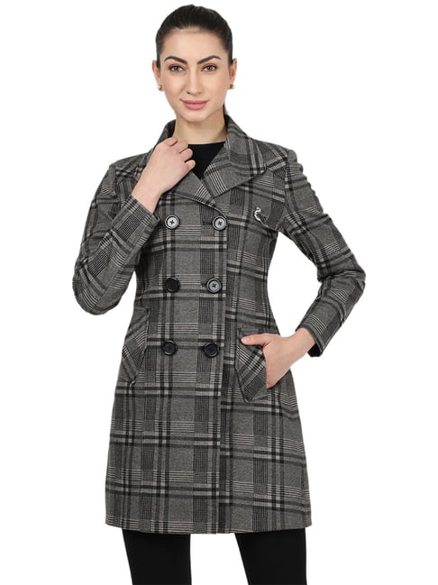 Buy Monte Carlo Black u0026 Grey Checks Coat for Women Online @ Tata CLiQ