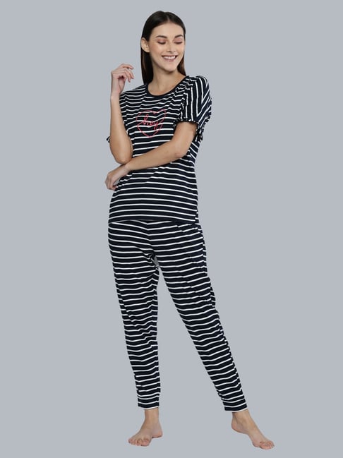 Chemistry Navy Striped Top With Pyjama Set