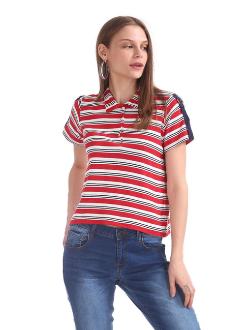 Cherokee Red & White Striped Polo T-Shirt