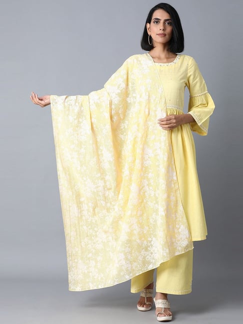 W Yellow Printed Dupatta