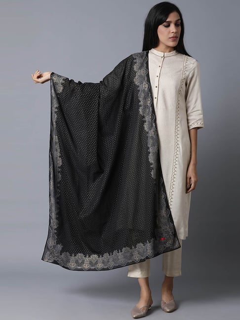 W Black Printed Dupatta