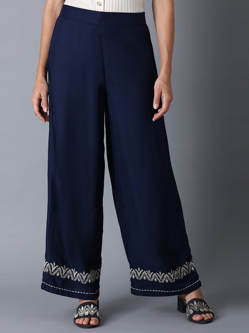 W Navy Printed Pants