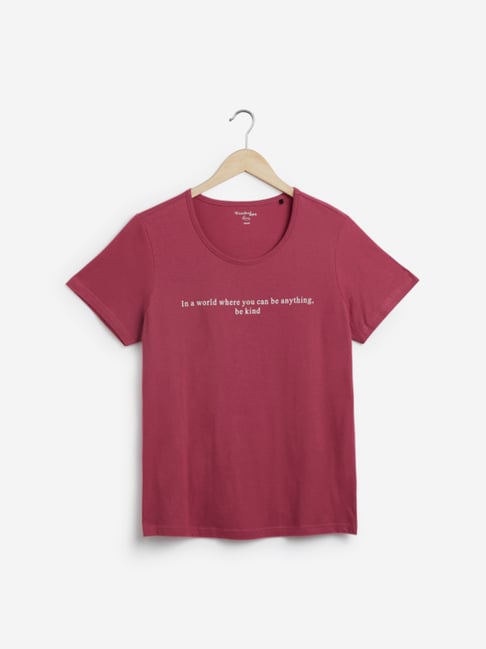 Buy Wunderlove by Westside Pink Typographic Printed T-Shirt for
