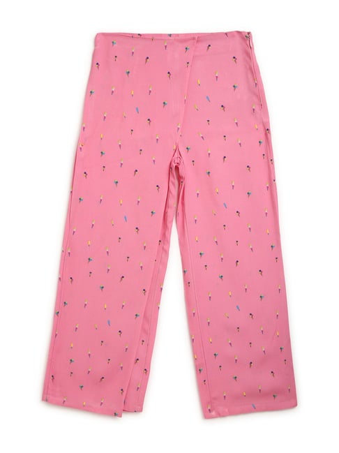 Elle Kids Pink Cotton Printed Trousers