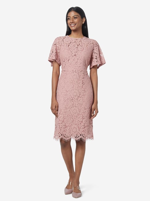 Buy Wardrobe by Westside Dusty Pink Floral Lace Dress Online at best price at TataCLiQ